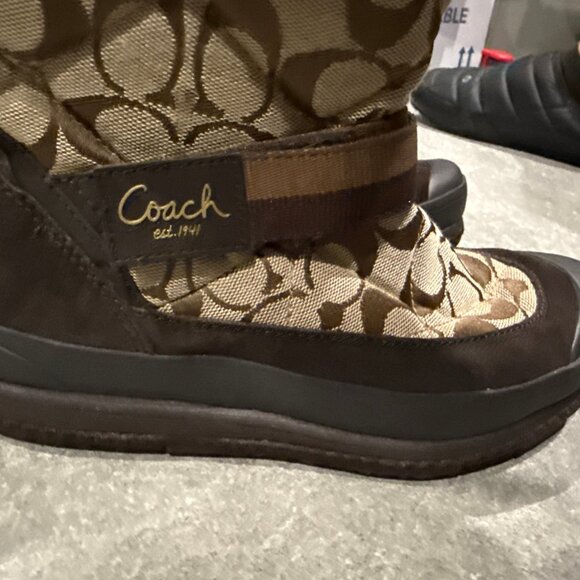 Coach Mariette Winter Snow Boot Women Sz 6.5 A7185 Canvas Suede Fur Trim Leather - Picture 6 of 11